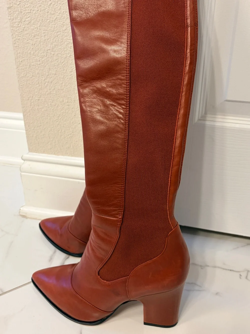 Sam Edelman Natasha Over The Knee Leather Boots Red Maroon 8